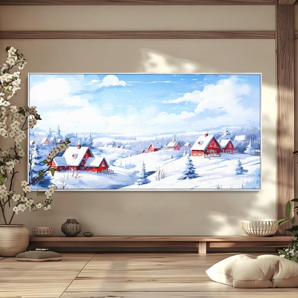 Tablou Canvas Premium LuxCanva® D1006, Iarna pe Ulita , Plimbare, Iarna, Rural, Ulita, Living Room, Omat, Culori Vibrante