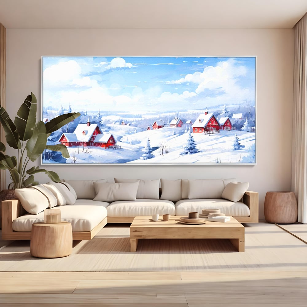 Tablou Canvas Premium LuxCanva® D1006, Iarna pe Ulita , Plimbare, Iarna, Rural, Ulita, Living Room, Omat, Culori Vibrante