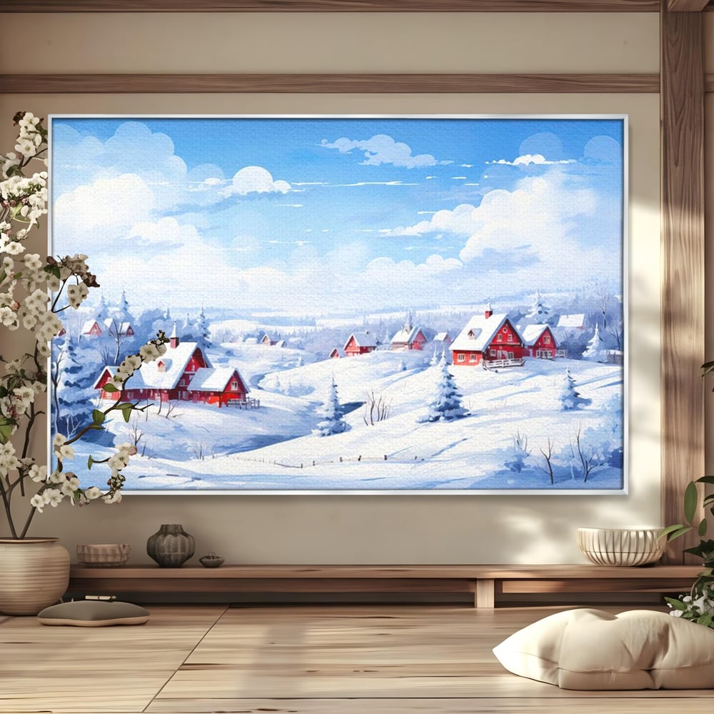 Tablou Canvas Premium LuxCanva® D1006, Iarna pe Ulita , Plimbare, Iarna, Rural, Ulita, Living Room, Omat, Culori Vibrante