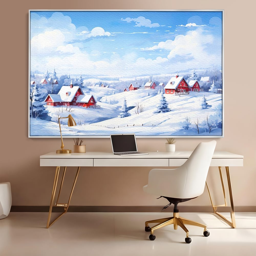 Tablou Canvas Premium LuxCanva® D1006, Iarna pe Ulita , Plimbare, Iarna, Rural, Ulita, Living Room, Omat, Culori Vibrante