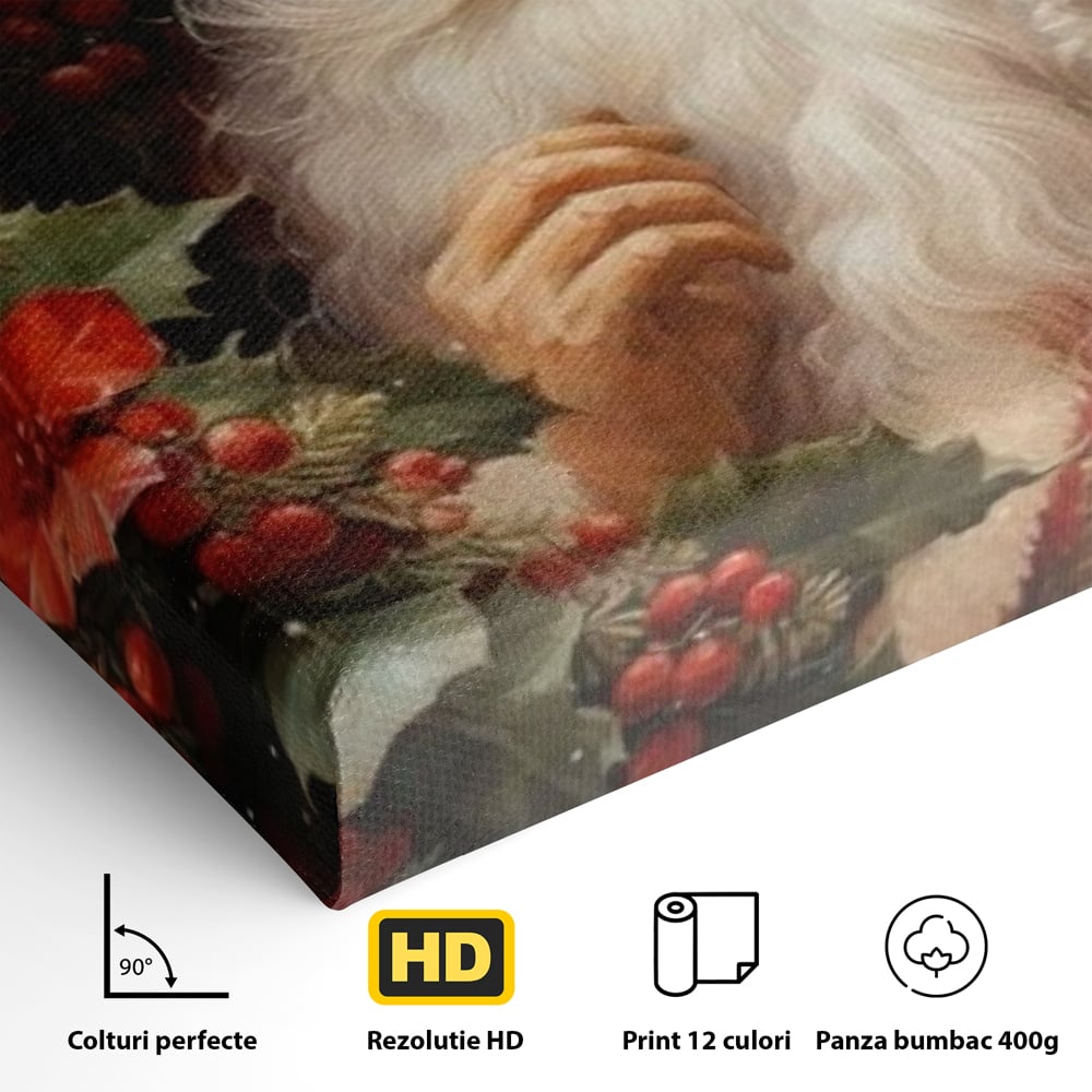 Tablou Canvas Premium LuxCanva® D1008, Mos Craciun cu Barba Alba , Santa Claus, Cadouri, Ajun, Copii, Living Room, Camera Copil, Rosu