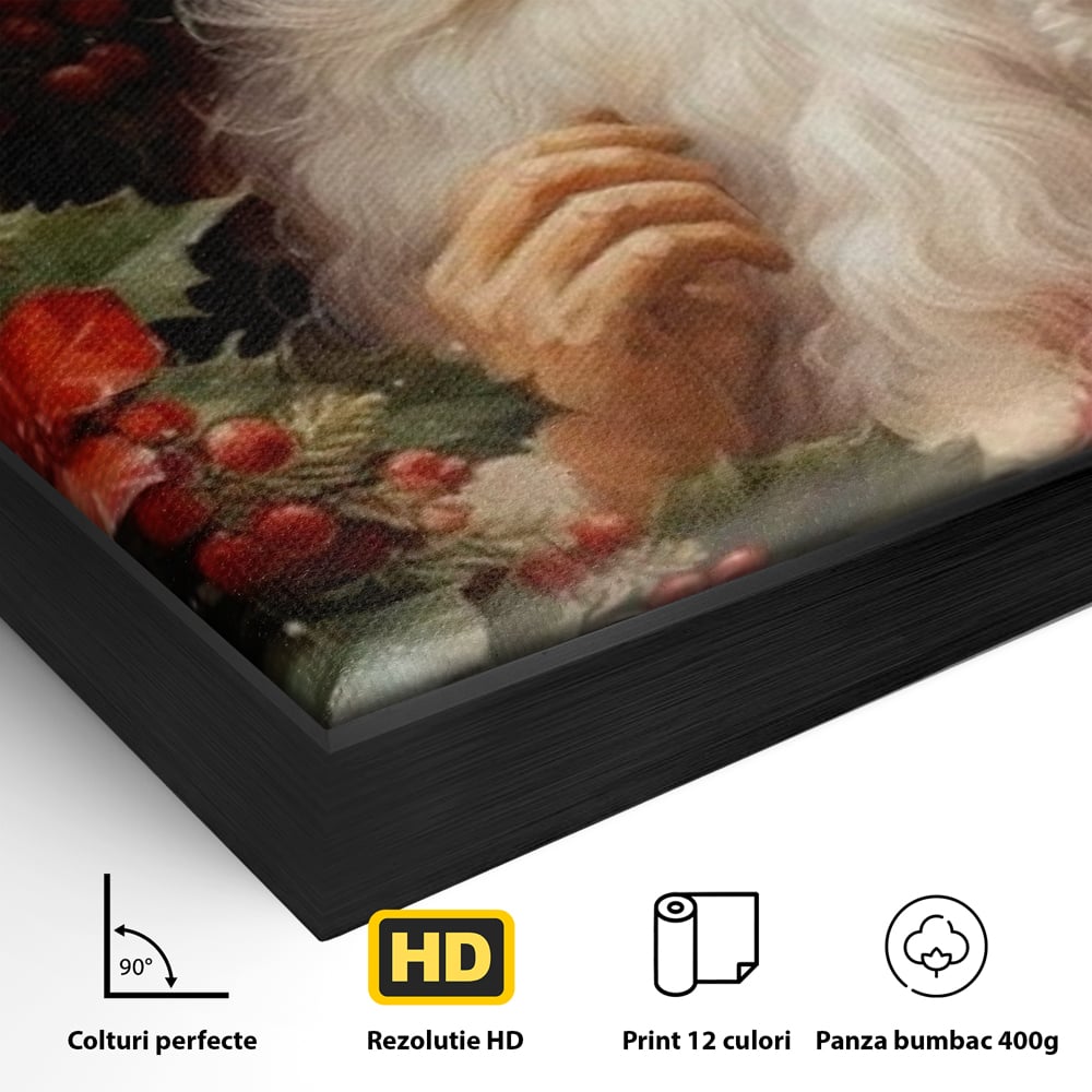 Tablou Canvas Premium LuxCanva® D1008, Mos Craciun cu Barba Alba , Santa Claus, Cadouri, Ajun, Copii, Living Room, Camera Copil, Rosu