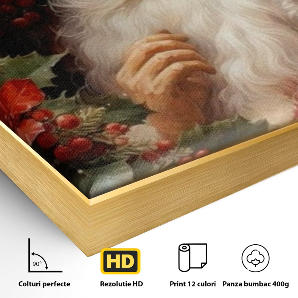Tablou Canvas Premium LuxCanva® D1008, Mos Craciun cu Barba Alba , Santa Claus, Cadouri, Ajun, Copii, Living Room, Camera Copil, Rosu