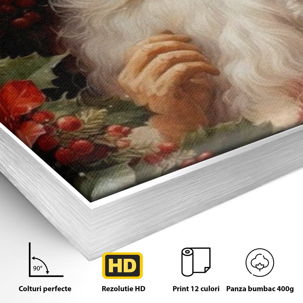 Tablou Canvas Premium LuxCanva® D1008, Mos Craciun cu Barba Alba , Santa Claus, Cadouri, Ajun, Copii, Living Room, Camera Copil, Rosu