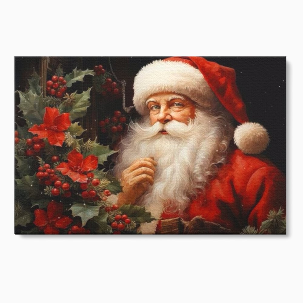 Tablou Canvas Premium LuxCanva® D1008, Mos Craciun cu Barba Alba , Santa Claus, Cadouri, Ajun, Copii, Living Room, Camera Copil, Rosu