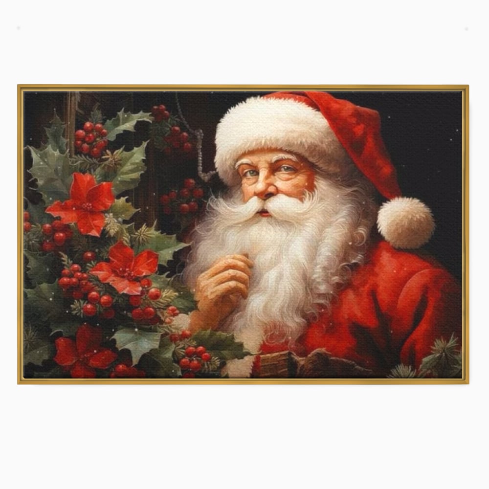 Tablou Canvas Premium LuxCanva® D1008, Mos Craciun cu Barba Alba , Santa Claus, Cadouri, Ajun, Copii, Living Room, Camera Copil, Rosu
