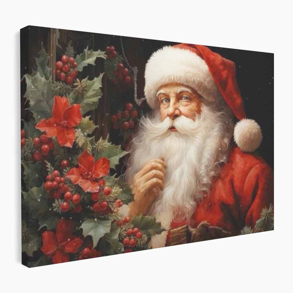 Tablou Canvas Premium LuxCanva® D1008, Mos Craciun cu Barba Alba , Santa Claus, Cadouri, Ajun, Copii, Living Room, Camera Copil, Rosu