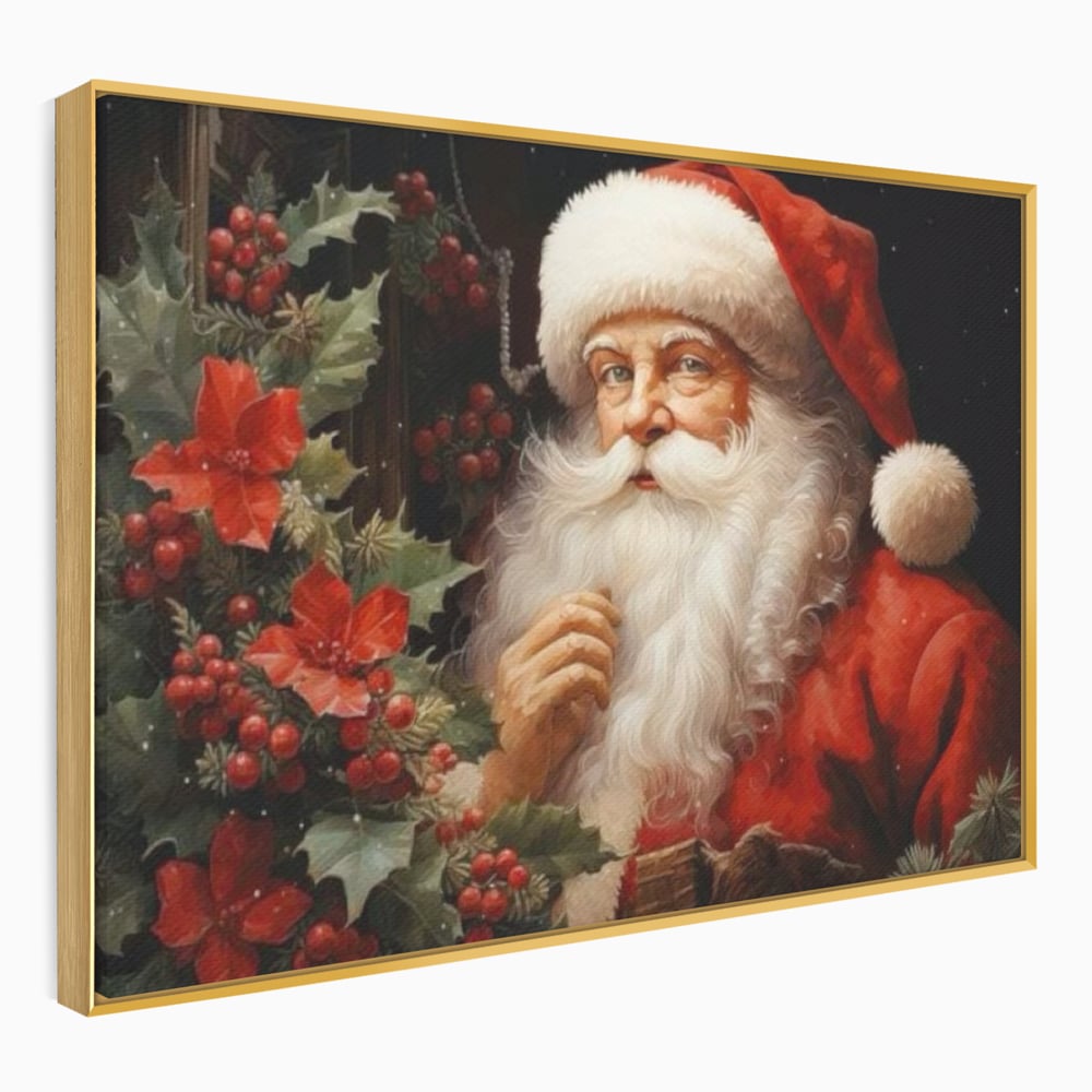 Tablou Canvas Premium LuxCanva® D1008, Mos Craciun cu Barba Alba , Santa Claus, Cadouri, Ajun, Copii, Living Room, Camera Copil, Rosu