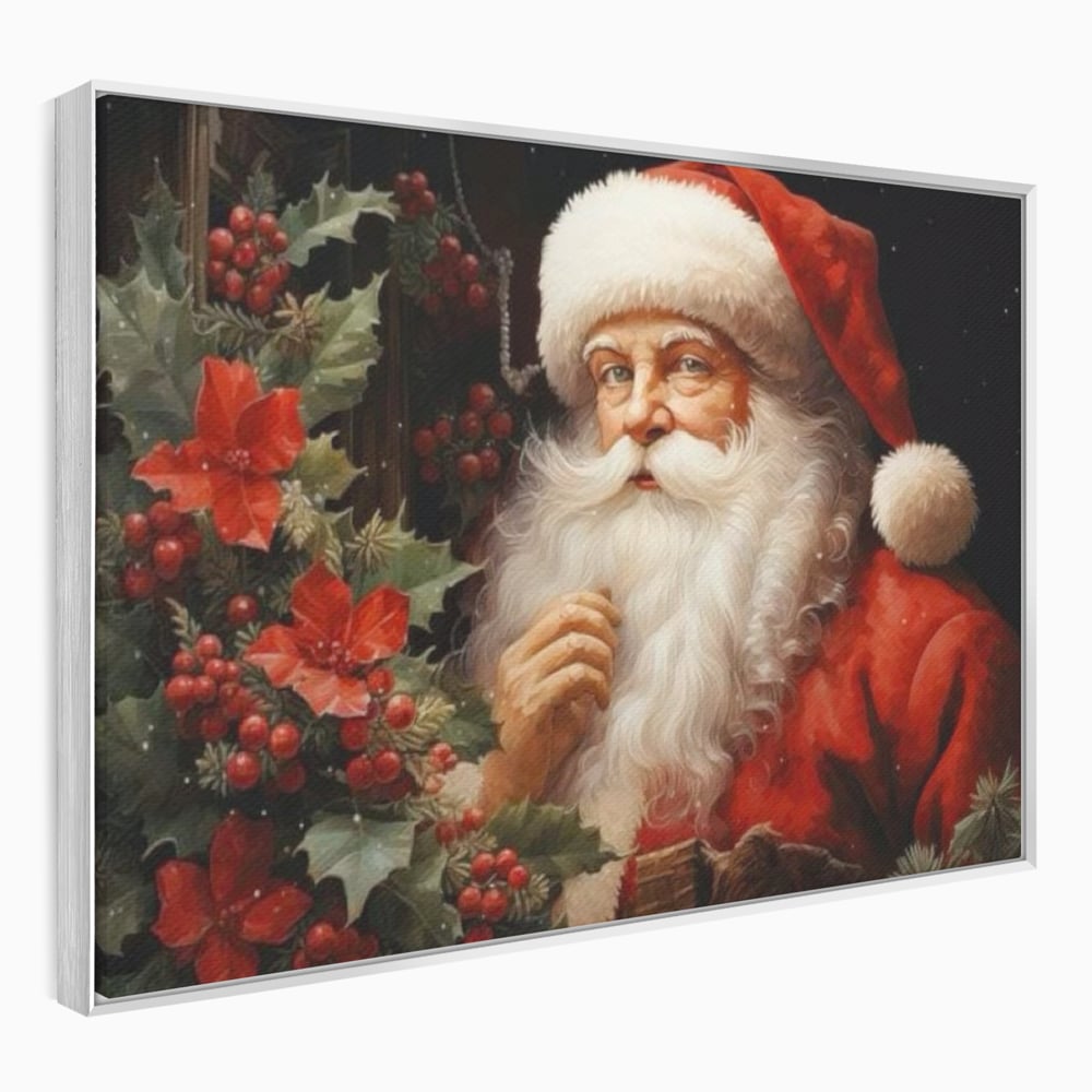 Tablou Canvas Premium LuxCanva® D1008, Mos Craciun cu Barba Alba , Santa Claus, Cadouri, Ajun, Copii, Living Room, Camera Copil, Rosu