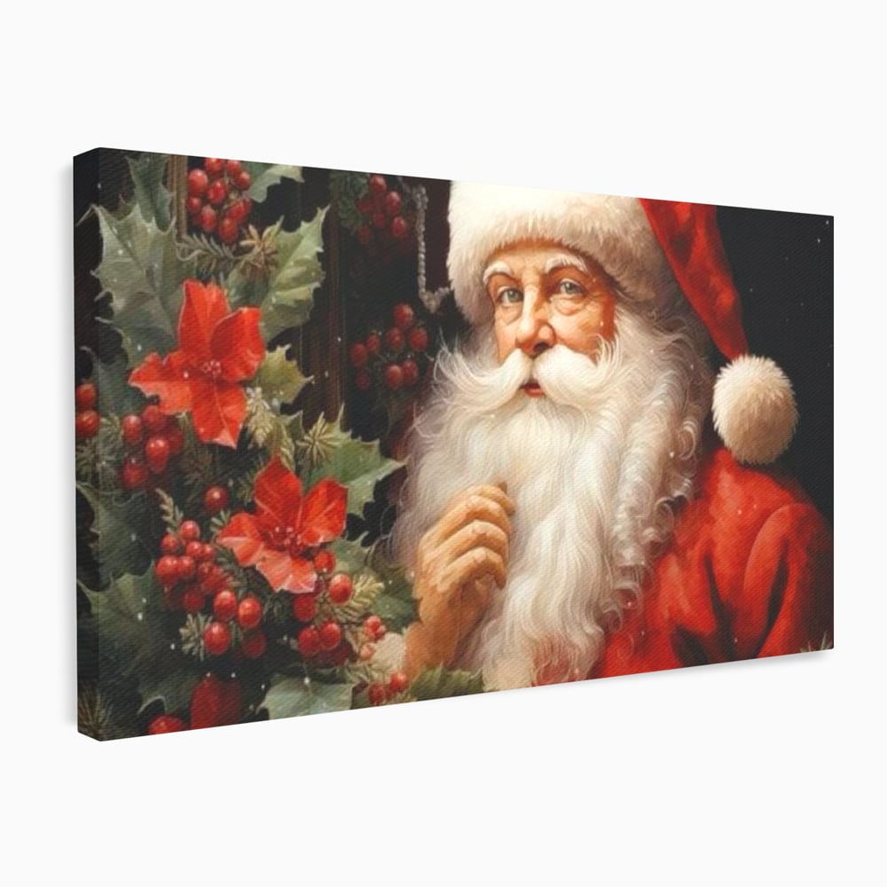 Tablou Canvas Premium LuxCanva® D1008, Mos Craciun cu Barba Alba , Santa Claus, Cadouri, Ajun, Copii, Living Room, Camera Copil, Rosu