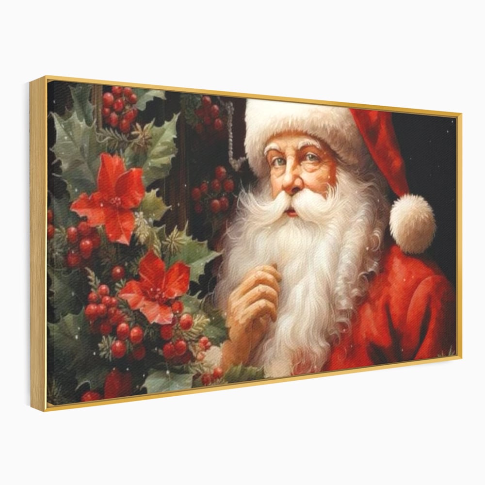Tablou Canvas Premium LuxCanva® D1008, Mos Craciun cu Barba Alba , Santa Claus, Cadouri, Ajun, Copii, Living Room, Camera Copil, Rosu