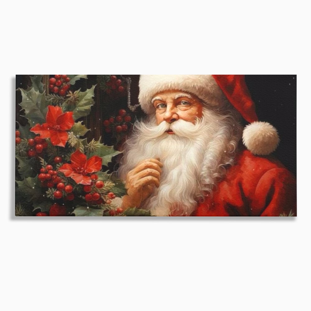 Tablou Canvas Premium LuxCanva® D1008, Mos Craciun cu Barba Alba , Santa Claus, Cadouri, Ajun, Copii, Living Room, Camera Copil, Rosu