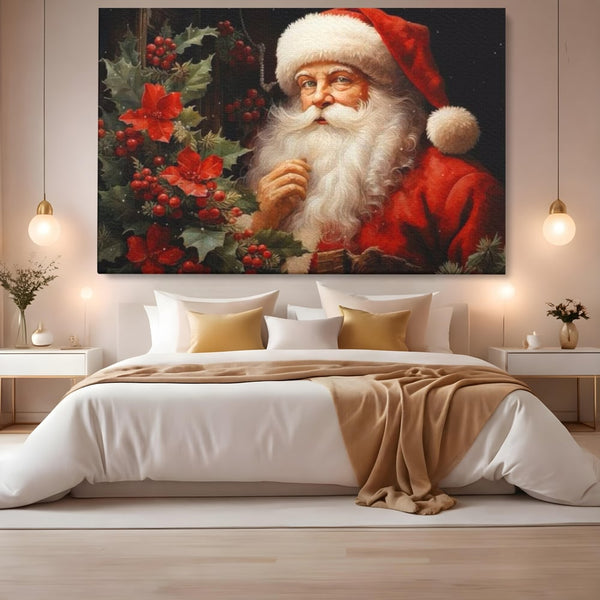 Tablou Canvas Premium LuxCanva® D1008, Mos Craciun cu Barba Alba , Santa Claus, Cadouri, Ajun, Copii, Living Room, Camera Copil, Rosu