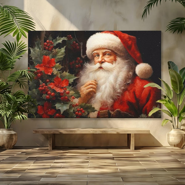 Tablou Canvas Premium LuxCanva® D1008, Mos Craciun cu Barba Alba , Santa Claus, Cadouri, Ajun, Copii, Living Room, Camera Copil, Rosu