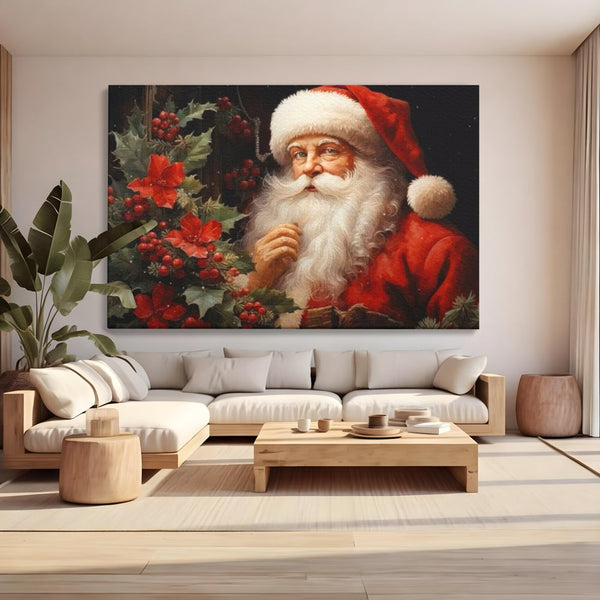 Tablou Canvas Premium LuxCanva® D1008, Mos Craciun cu Barba Alba , Santa Claus, Cadouri, Ajun, Copii, Living Room, Camera Copil, Rosu