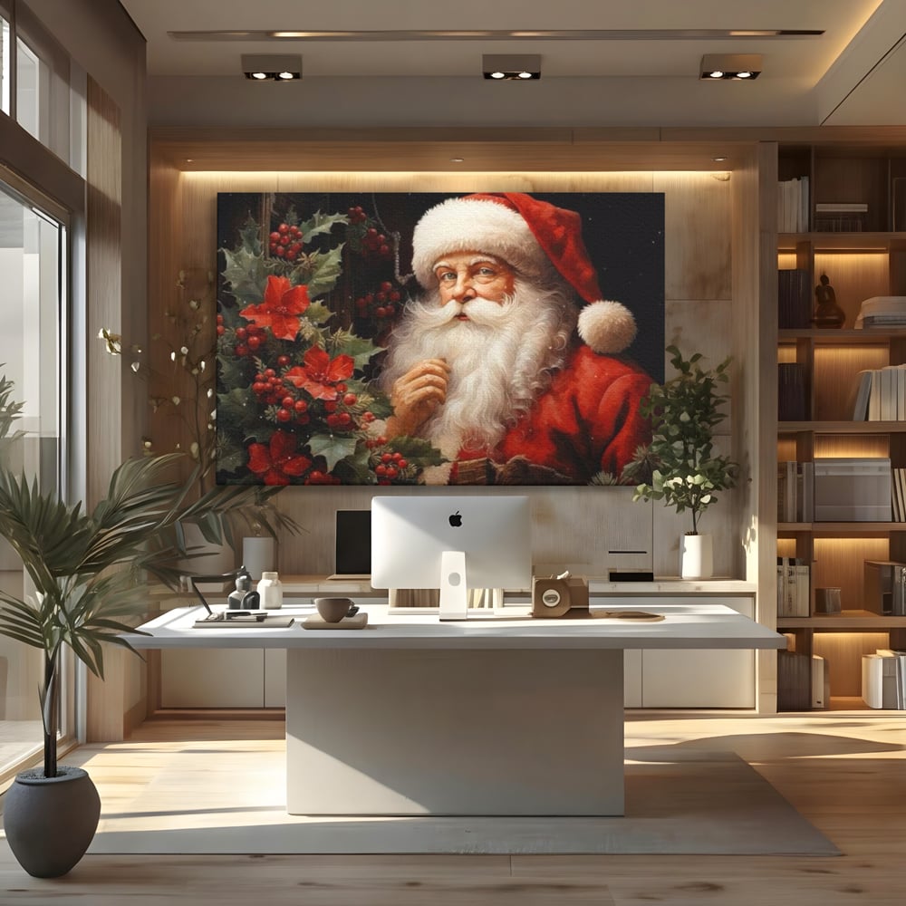Tablou Canvas Premium LuxCanva® D1008, Mos Craciun cu Barba Alba , Santa Claus, Cadouri, Ajun, Copii, Living Room, Camera Copil, Rosu
