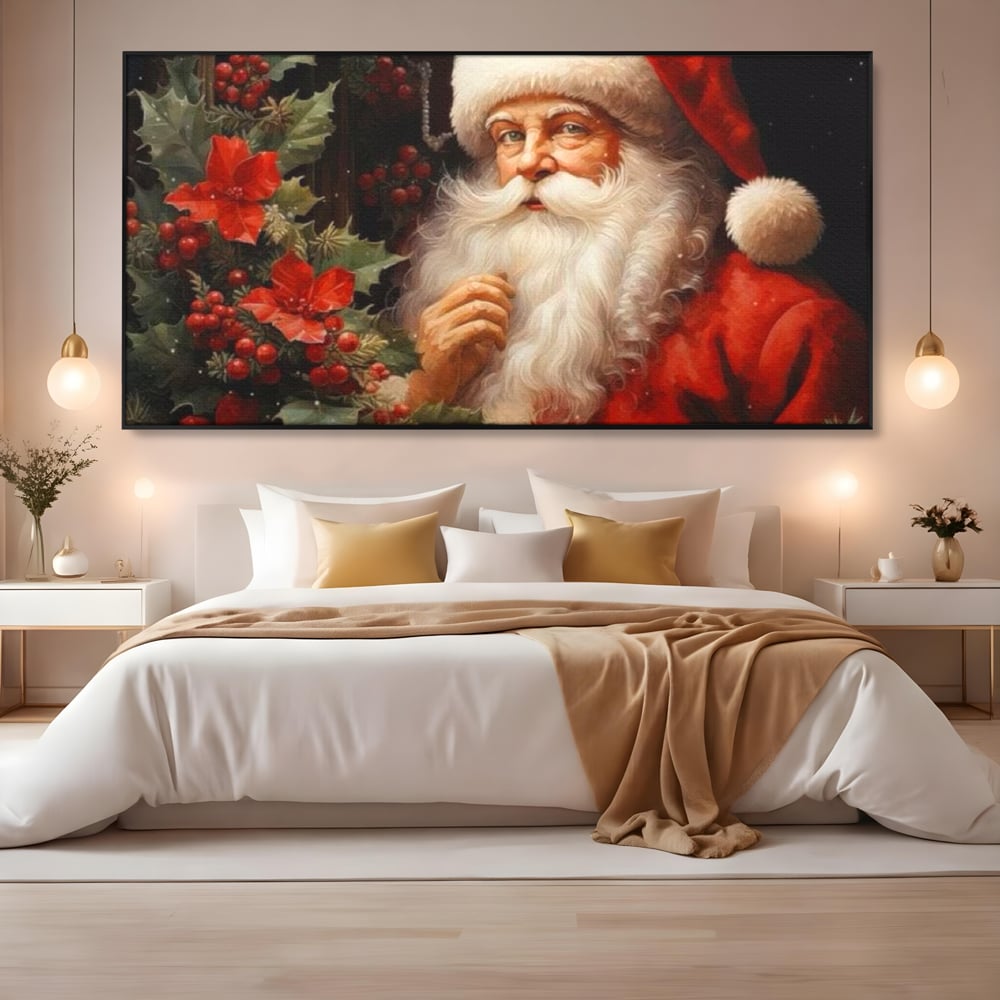 Tablou Canvas Premium LuxCanva® D1008, Mos Craciun cu Barba Alba , Santa Claus, Cadouri, Ajun, Copii, Living Room, Camera Copil, Rosu
