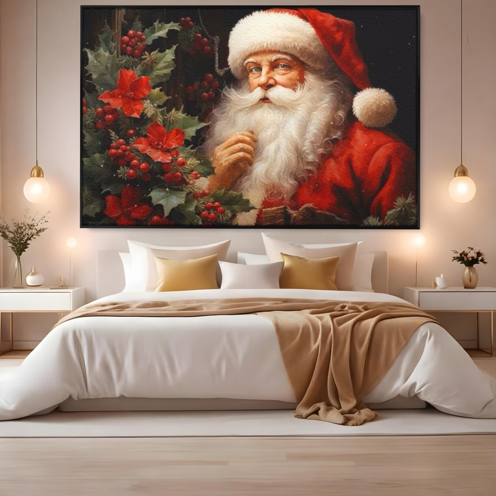 Tablou Canvas Premium LuxCanva® D1008, Mos Craciun cu Barba Alba , Santa Claus, Cadouri, Ajun, Copii, Living Room, Camera Copil, Rosu