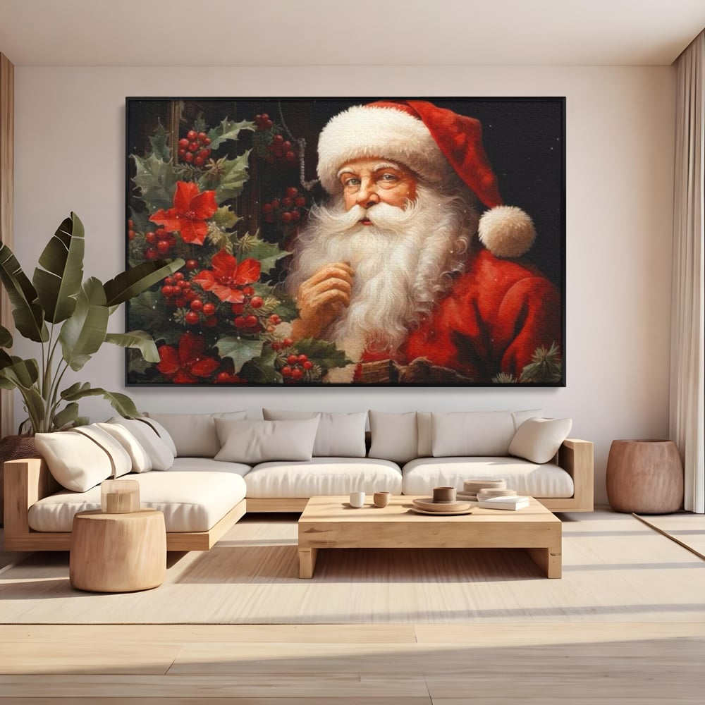 Tablou Canvas Premium LuxCanva® D1008, Mos Craciun cu Barba Alba , Santa Claus, Cadouri, Ajun, Copii, Living Room, Camera Copil, Rosu