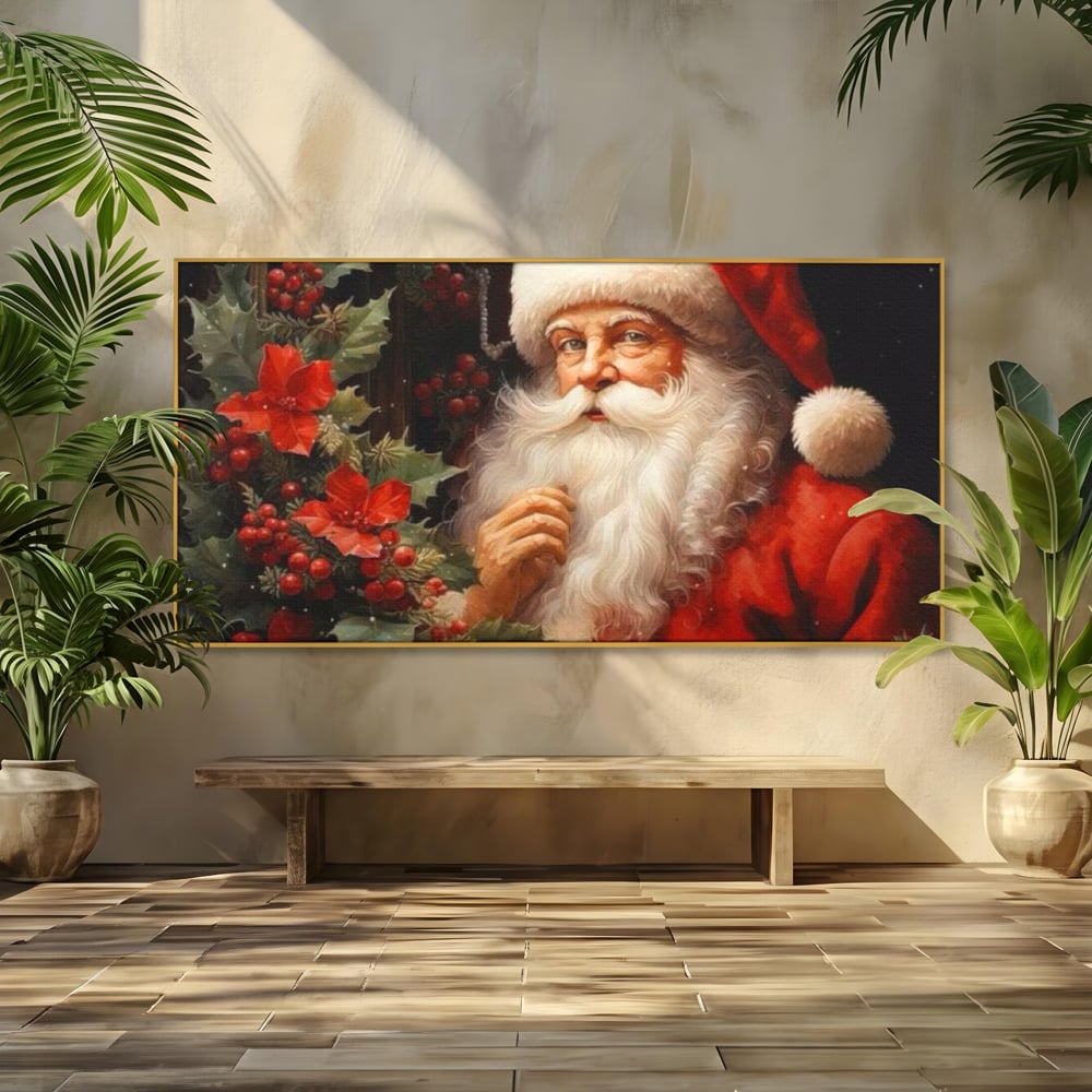 Tablou Canvas Premium LuxCanva® D1008, Mos Craciun cu Barba Alba , Santa Claus, Cadouri, Ajun, Copii, Living Room, Camera Copil, Rosu