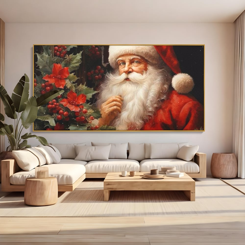Tablou Canvas Premium LuxCanva® D1008, Mos Craciun cu Barba Alba , Santa Claus, Cadouri, Ajun, Copii, Living Room, Camera Copil, Rosu