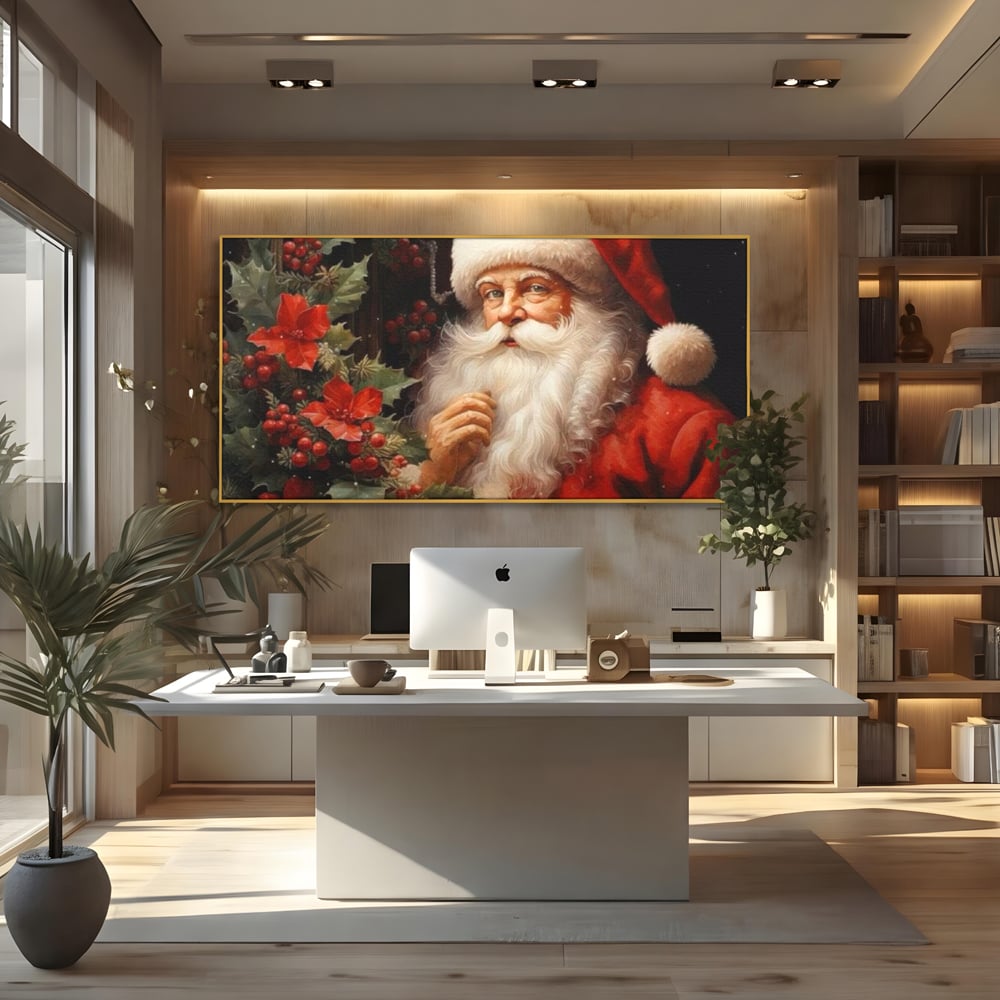 Tablou Canvas Premium LuxCanva® D1008, Mos Craciun cu Barba Alba , Santa Claus, Cadouri, Ajun, Copii, Living Room, Camera Copil, Rosu