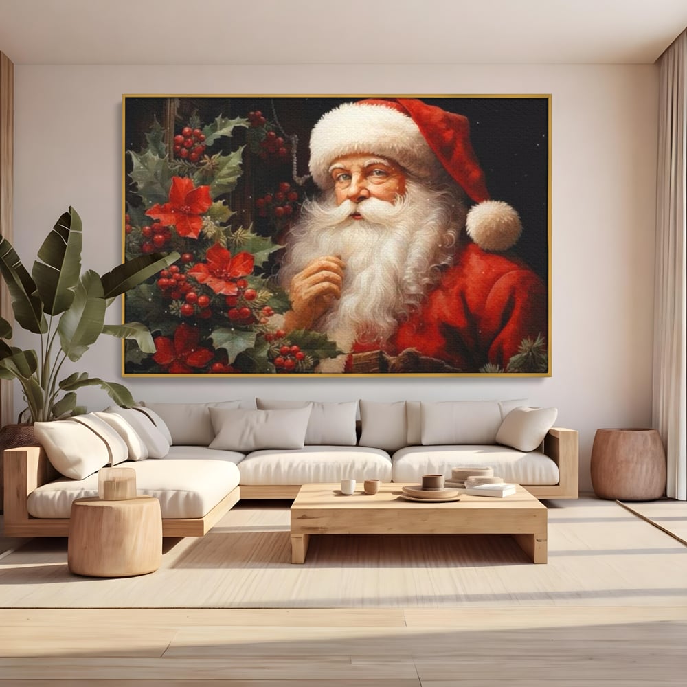 Tablou Canvas Premium LuxCanva® D1008, Mos Craciun cu Barba Alba , Santa Claus, Cadouri, Ajun, Copii, Living Room, Camera Copil, Rosu
