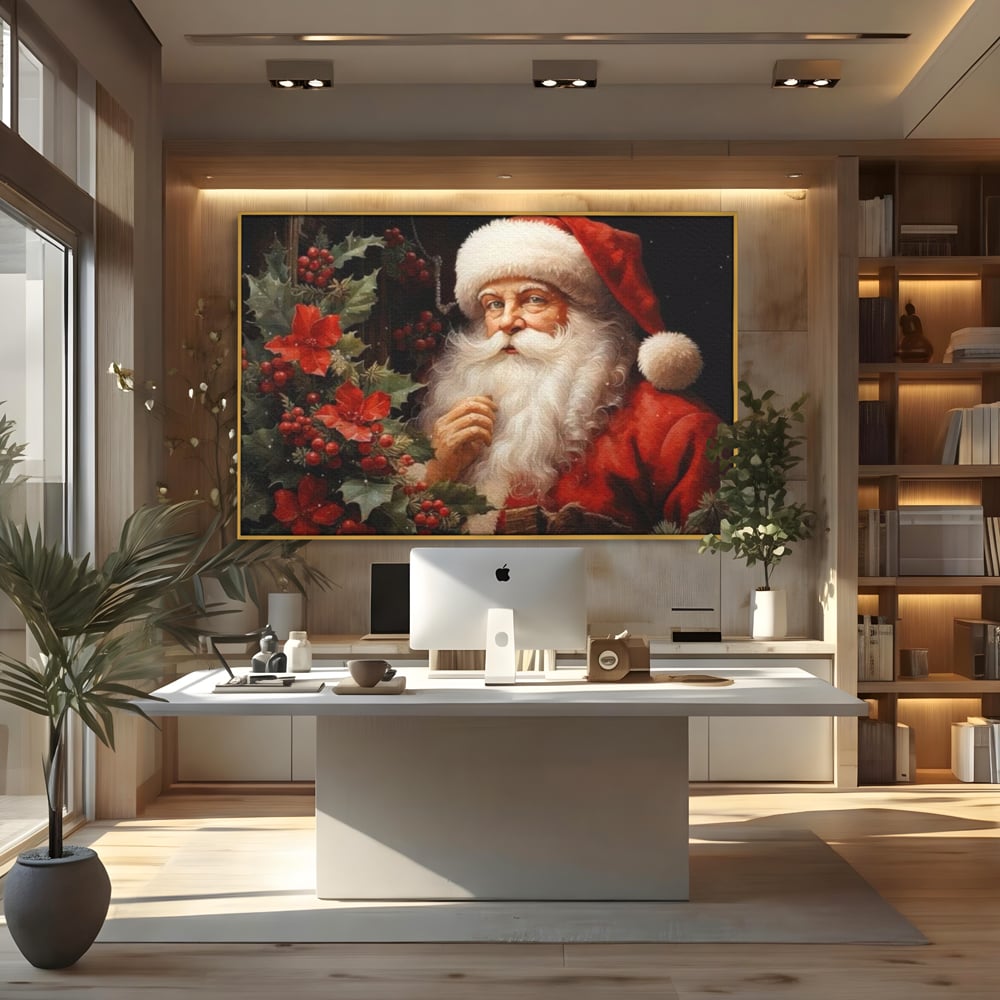 Tablou Canvas Premium LuxCanva® D1008, Mos Craciun cu Barba Alba , Santa Claus, Cadouri, Ajun, Copii, Living Room, Camera Copil, Rosu