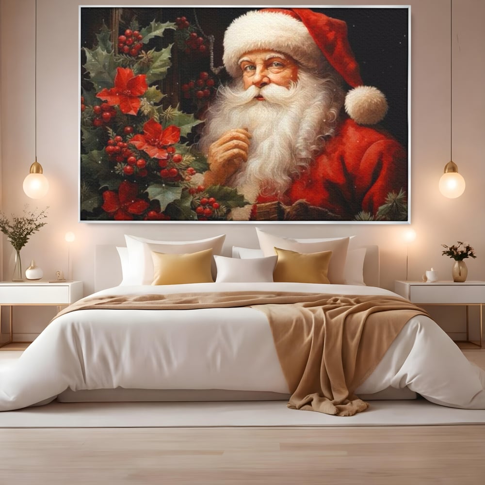 Tablou Canvas Premium LuxCanva® D1008, Mos Craciun cu Barba Alba , Santa Claus, Cadouri, Ajun, Copii, Living Room, Camera Copil, Rosu