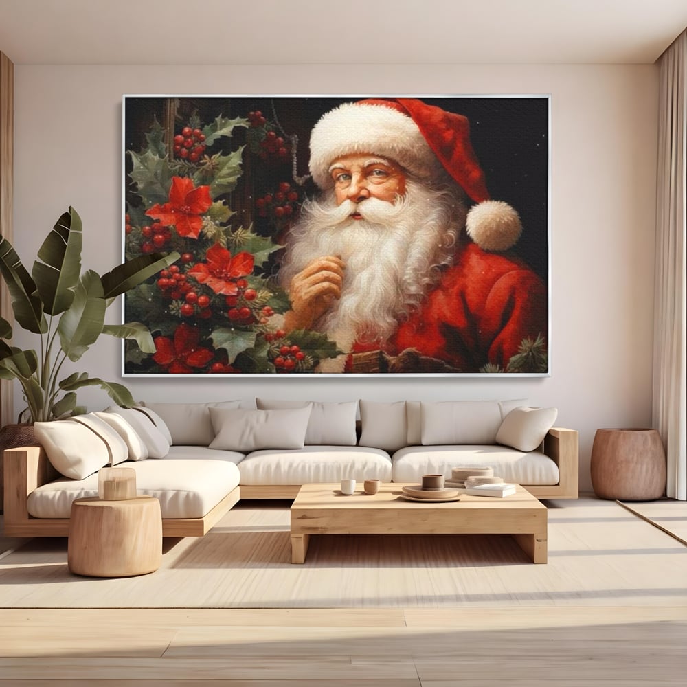 Tablou Canvas Premium LuxCanva® D1008, Mos Craciun cu Barba Alba , Santa Claus, Cadouri, Ajun, Copii, Living Room, Camera Copil, Rosu