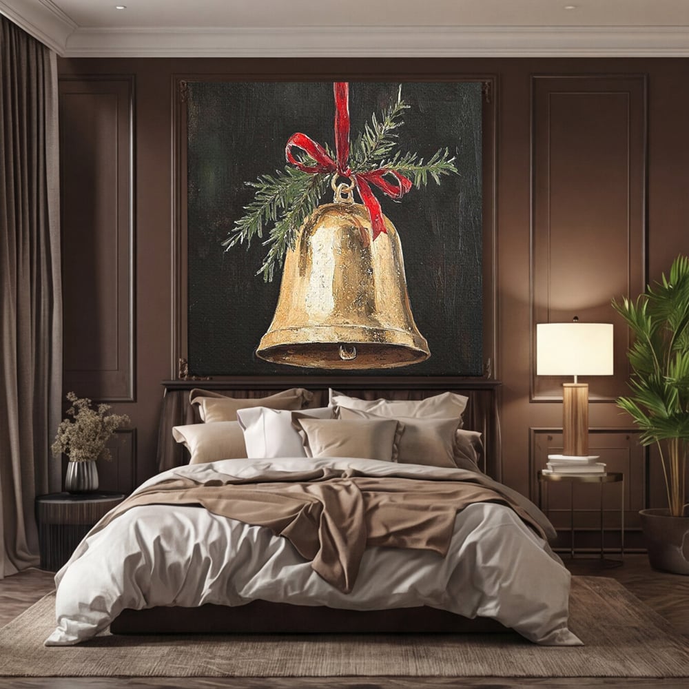Leinwand Leinwandbild Premium LuxCanva® D1009, Goldene Glocke, Dekoration, Globus, Goldene, Glocke, Wohnzimmer, Lebendige Farben