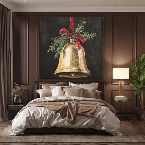 Leinwand Leinwandbild Premium LuxCanva® D1009, Goldene Glocke, Dekoration, Globus, Goldene, Glocke, Wohnzimmer, Lebendige Farben