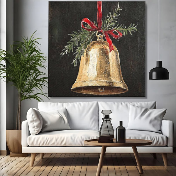 Leinwand Leinwandbild Premium LuxCanva® D1009, Goldene Glocke, Dekoration, Globus, Goldene, Glocke, Wohnzimmer, Lebendige Farben