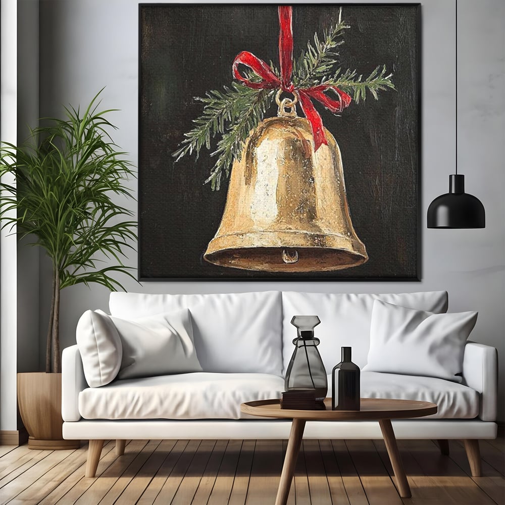 Leinwand Leinwandbild Premium LuxCanva® D1009, Goldene Glocke, Dekoration, Globus, Goldene, Glocke, Wohnzimmer, Lebendige Farben