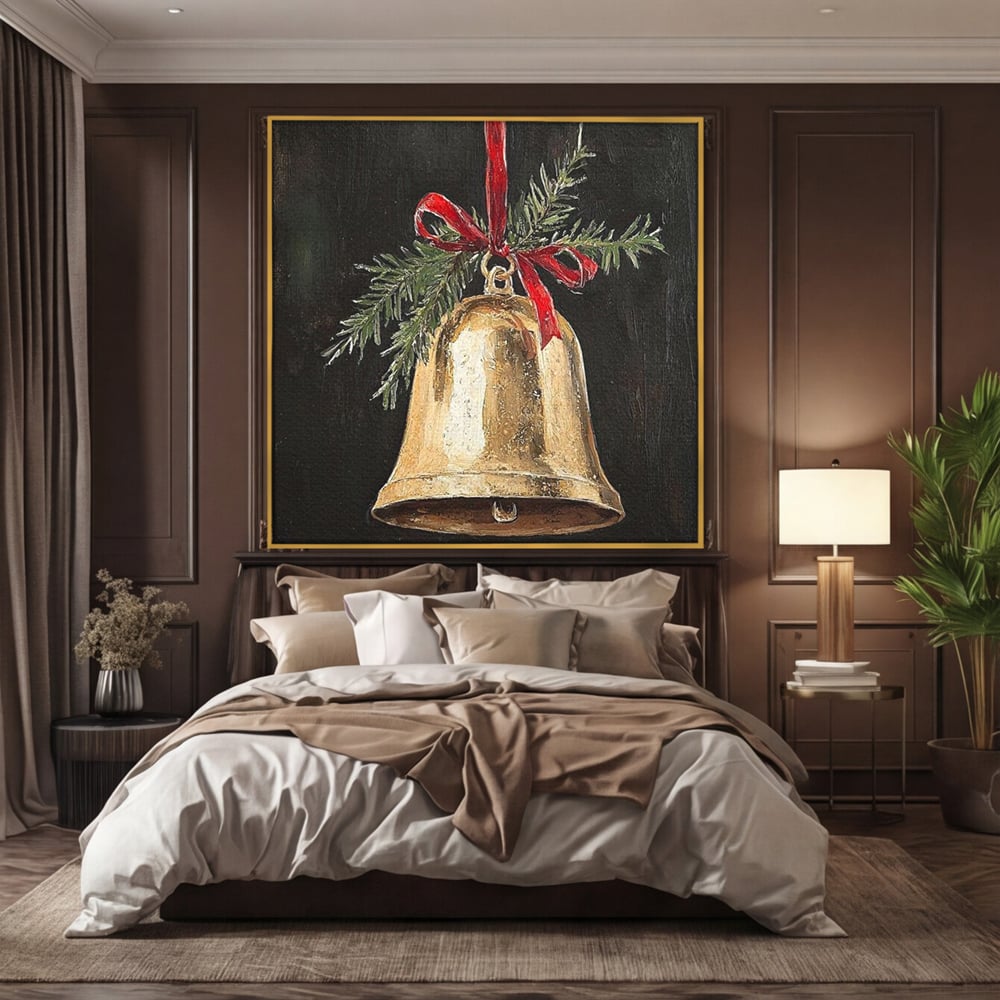 Leinwand Leinwandbild Premium LuxCanva® D1009, Goldene Glocke, Dekoration, Globus, Goldene, Glocke, Wohnzimmer, Lebendige Farben