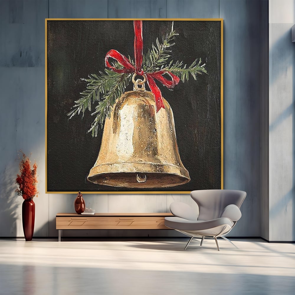 Leinwand Leinwandbild Premium LuxCanva® D1009, Goldene Glocke, Dekoration, Globus, Goldene, Glocke, Wohnzimmer, Lebendige Farben