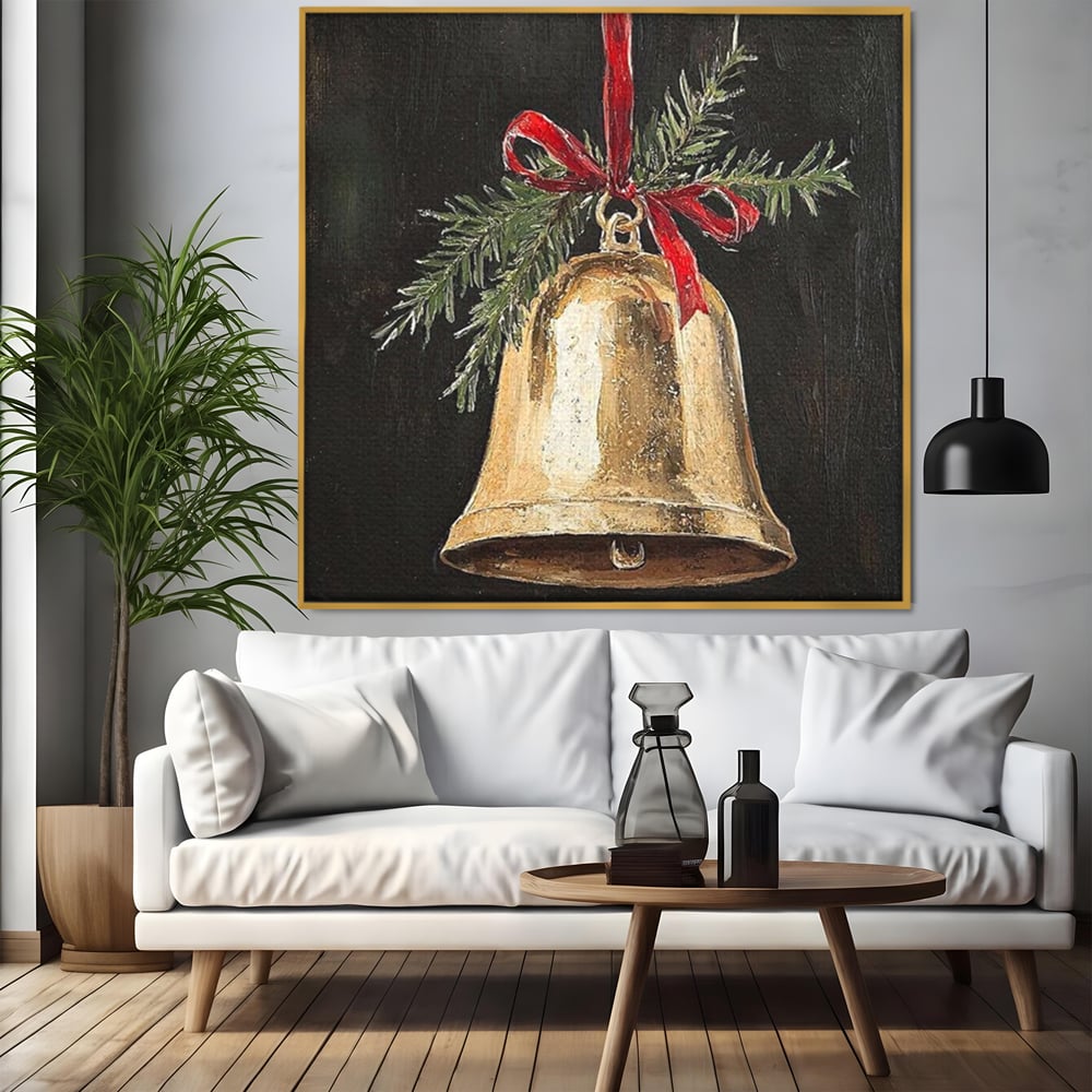 Leinwand Leinwandbild Premium LuxCanva® D1009, Goldene Glocke, Dekoration, Globus, Goldene, Glocke, Wohnzimmer, Lebendige Farben