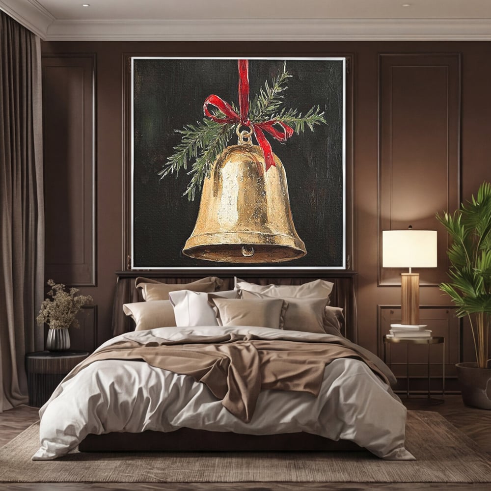 Leinwand Leinwandbild Premium LuxCanva® D1009, Goldene Glocke, Dekoration, Globus, Goldene, Glocke, Wohnzimmer, Lebendige Farben