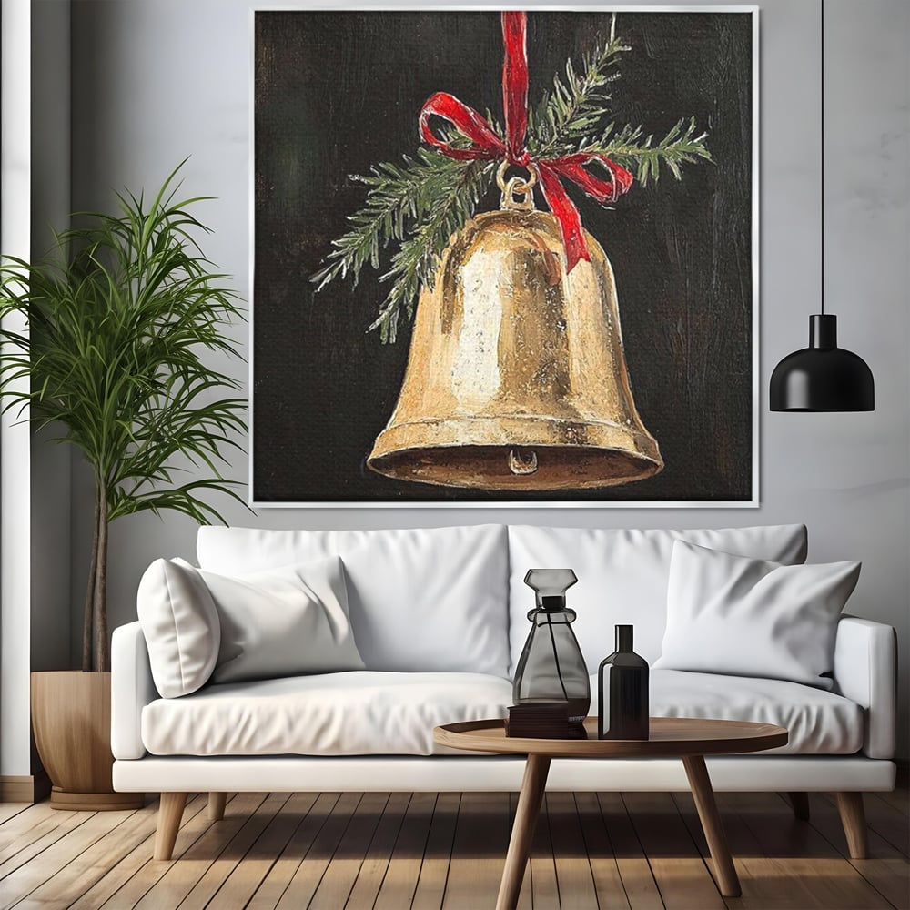 Leinwand Leinwandbild Premium LuxCanva® D1009, Goldene Glocke, Dekoration, Globus, Goldene, Glocke, Wohnzimmer, Lebendige Farben