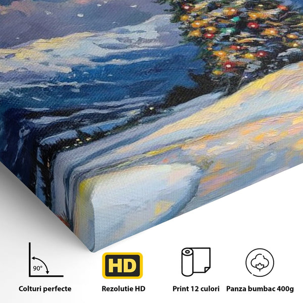 Tablou Canvas Premium LuxCanva® D1010, Noapte Inzapezita , Brad, Impodobit, Luminite, Noapte, Natura, Living Room, Culori vibrante