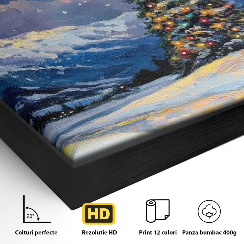 Tablou Canvas Premium LuxCanva® D1010, Noapte Inzapezita , Brad, Impodobit, Luminite, Noapte, Natura, Living Room, Culori vibrante