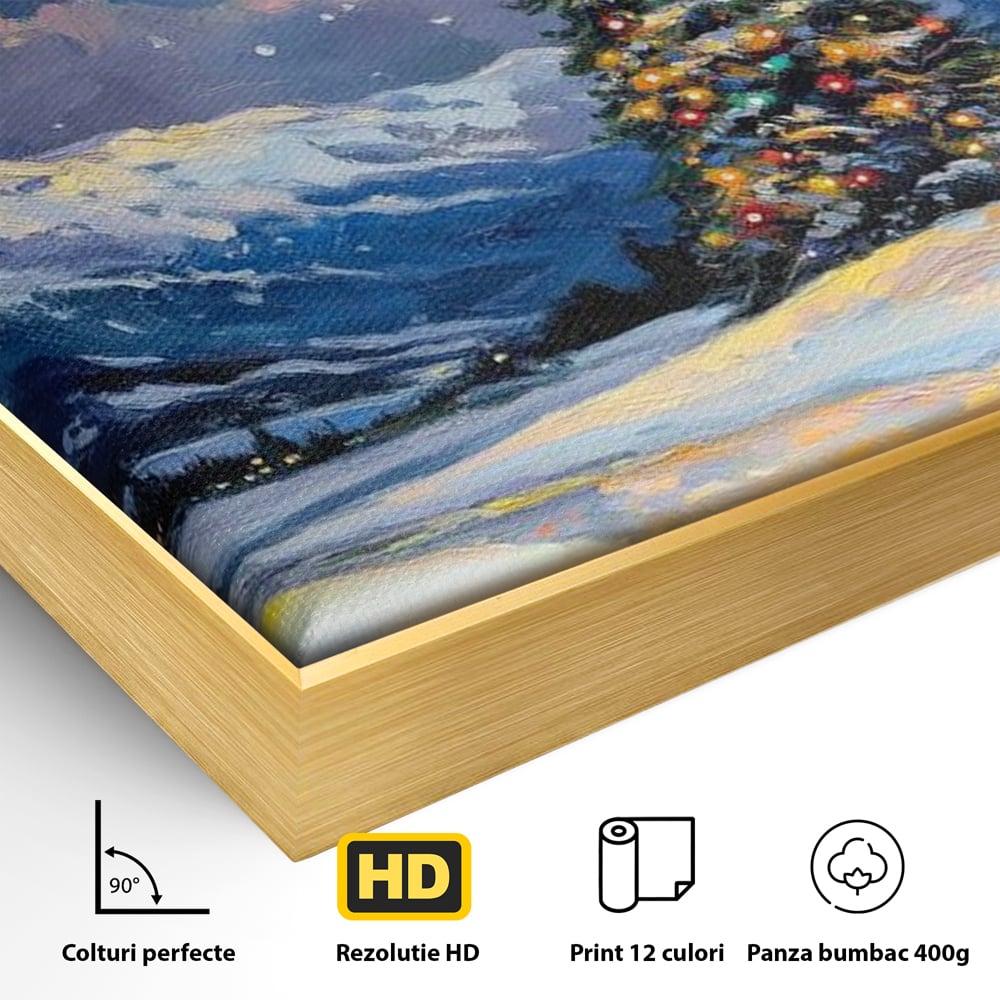 Tablou Canvas Premium LuxCanva® D1010, Noapte Inzapezita , Brad, Impodobit, Luminite, Noapte, Natura, Living Room, Culori vibrante