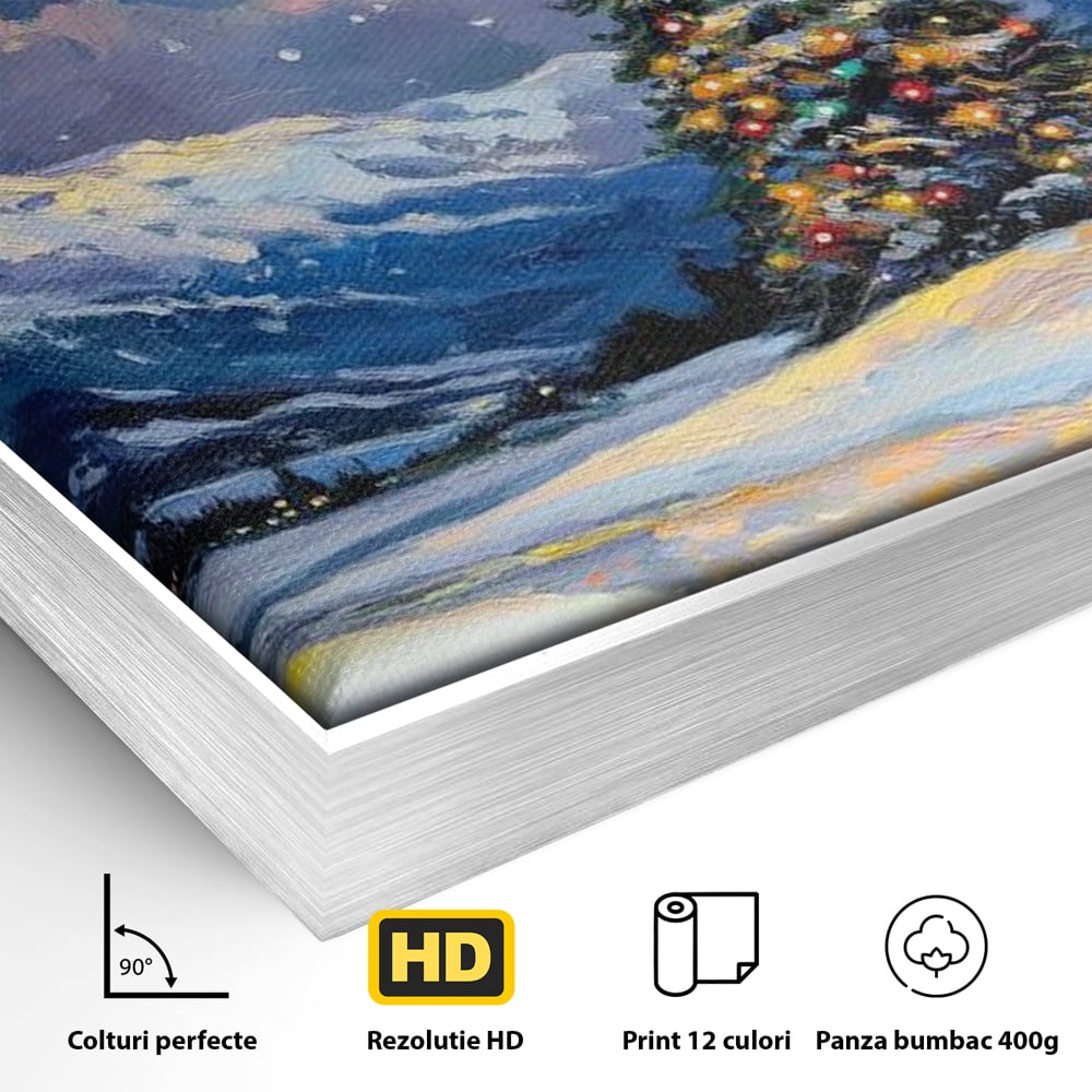 Tablou Canvas Premium LuxCanva® D1010, Noapte Inzapezita , Brad, Impodobit, Luminite, Noapte, Natura, Living Room, Culori vibrante
