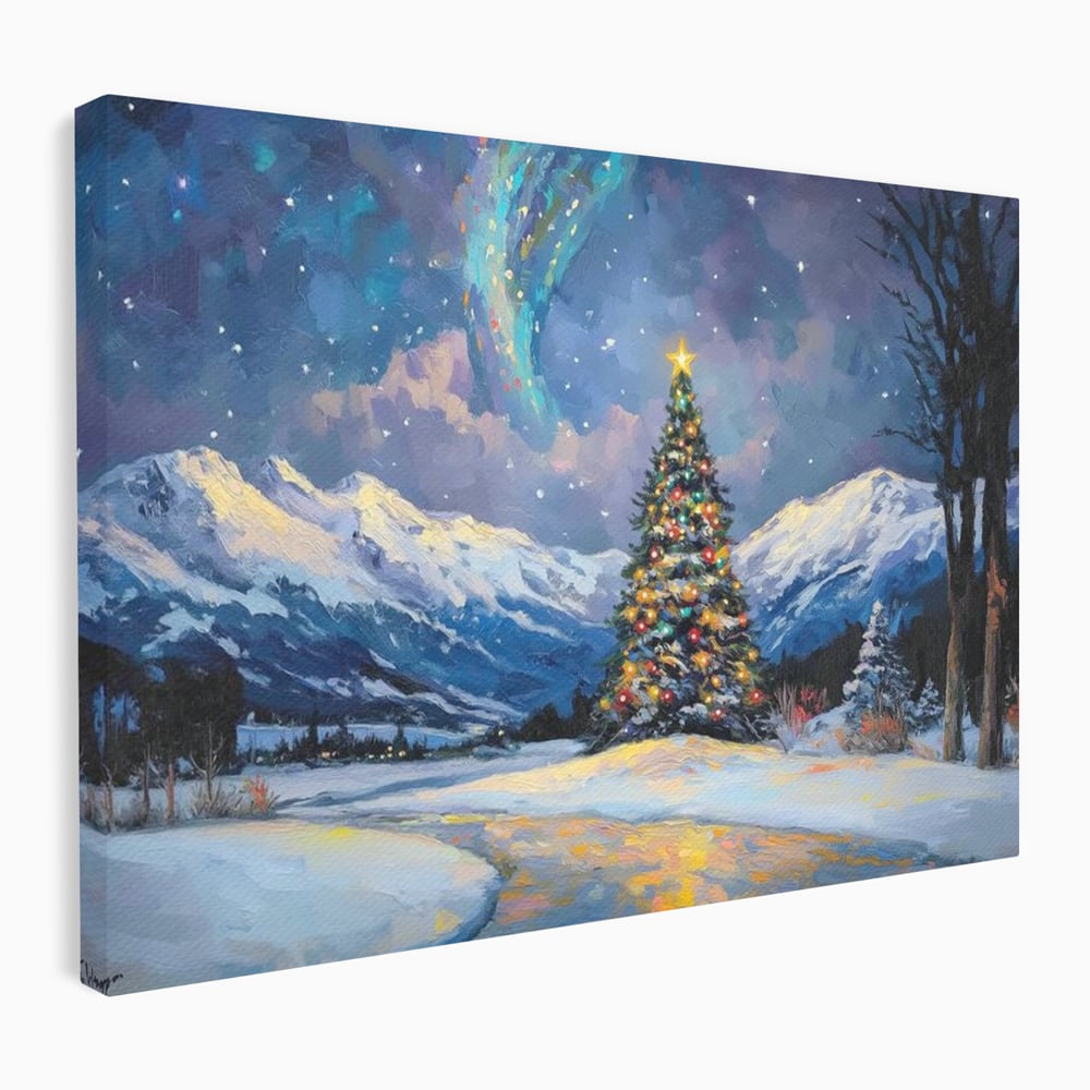 Tablou Canvas Premium LuxCanva® D1010, Noapte Inzapezita , Brad, Impodobit, Luminite, Noapte, Natura, Living Room, Culori vibrante