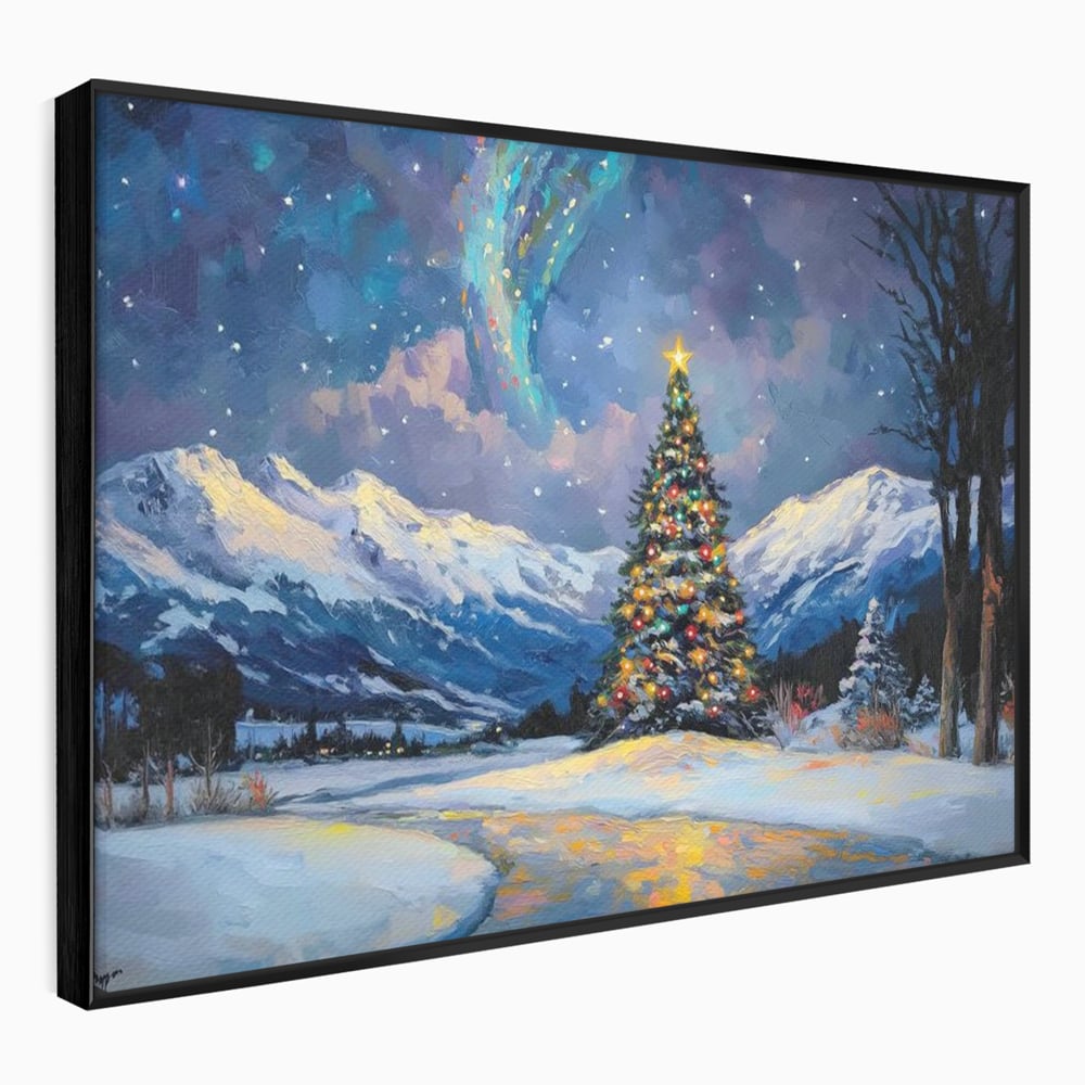 Tablou Canvas Premium LuxCanva® D1010, Noapte Inzapezita , Brad, Impodobit, Luminite, Noapte, Natura, Living Room, Culori vibrante