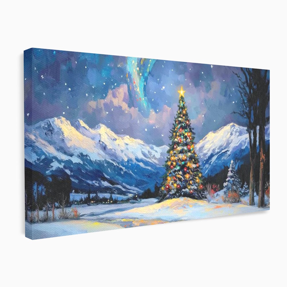 Tablou Canvas Premium LuxCanva® D1010, Noapte Inzapezita , Brad, Impodobit, Luminite, Noapte, Natura, Living Room, Culori vibrante