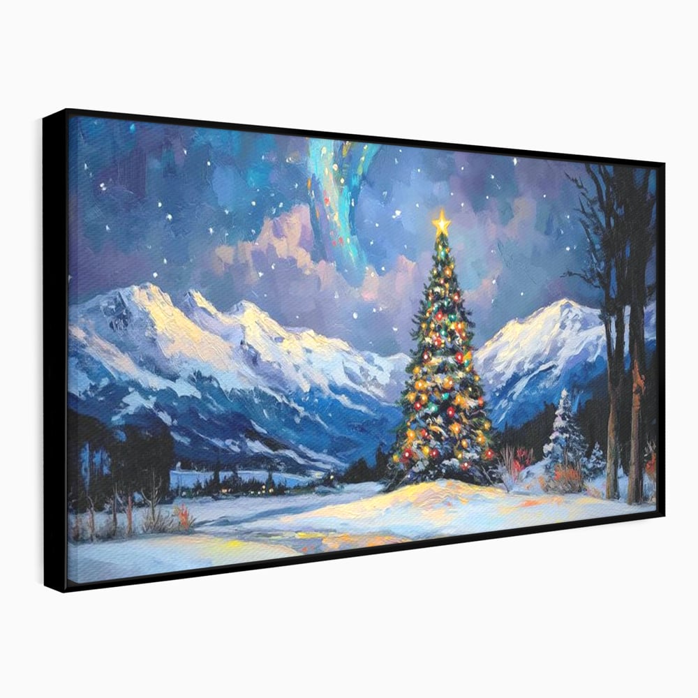 Tablou Canvas Premium LuxCanva® D1010, Noapte Inzapezita , Brad, Impodobit, Luminite, Noapte, Natura, Living Room, Culori vibrante