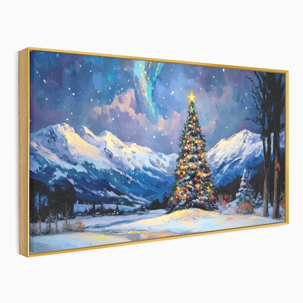 Tablou Canvas Premium LuxCanva® D1010, Noapte Inzapezita , Brad, Impodobit, Luminite, Noapte, Natura, Living Room, Culori vibrante