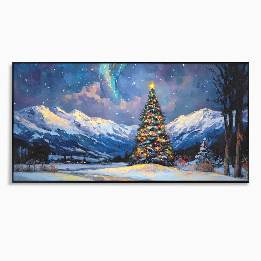 Tablou Canvas Premium LuxCanva® D1010, Noapte Inzapezita , Brad, Impodobit, Luminite, Noapte, Natura, Living Room, Culori vibrante
