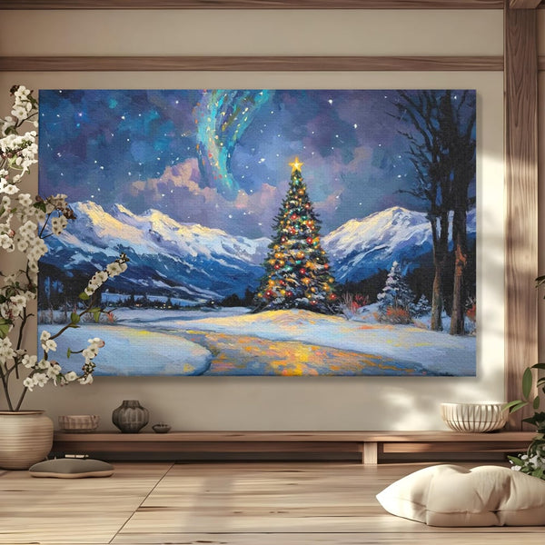 Tablou Canvas Premium LuxCanva® D1010, Noapte Inzapezita , Brad, Impodobit, Luminite, Noapte, Natura, Living Room, Culori vibrante